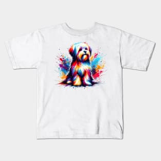 Vibrant Lowchen in Colorful Splash Art Style Kids T-Shirt